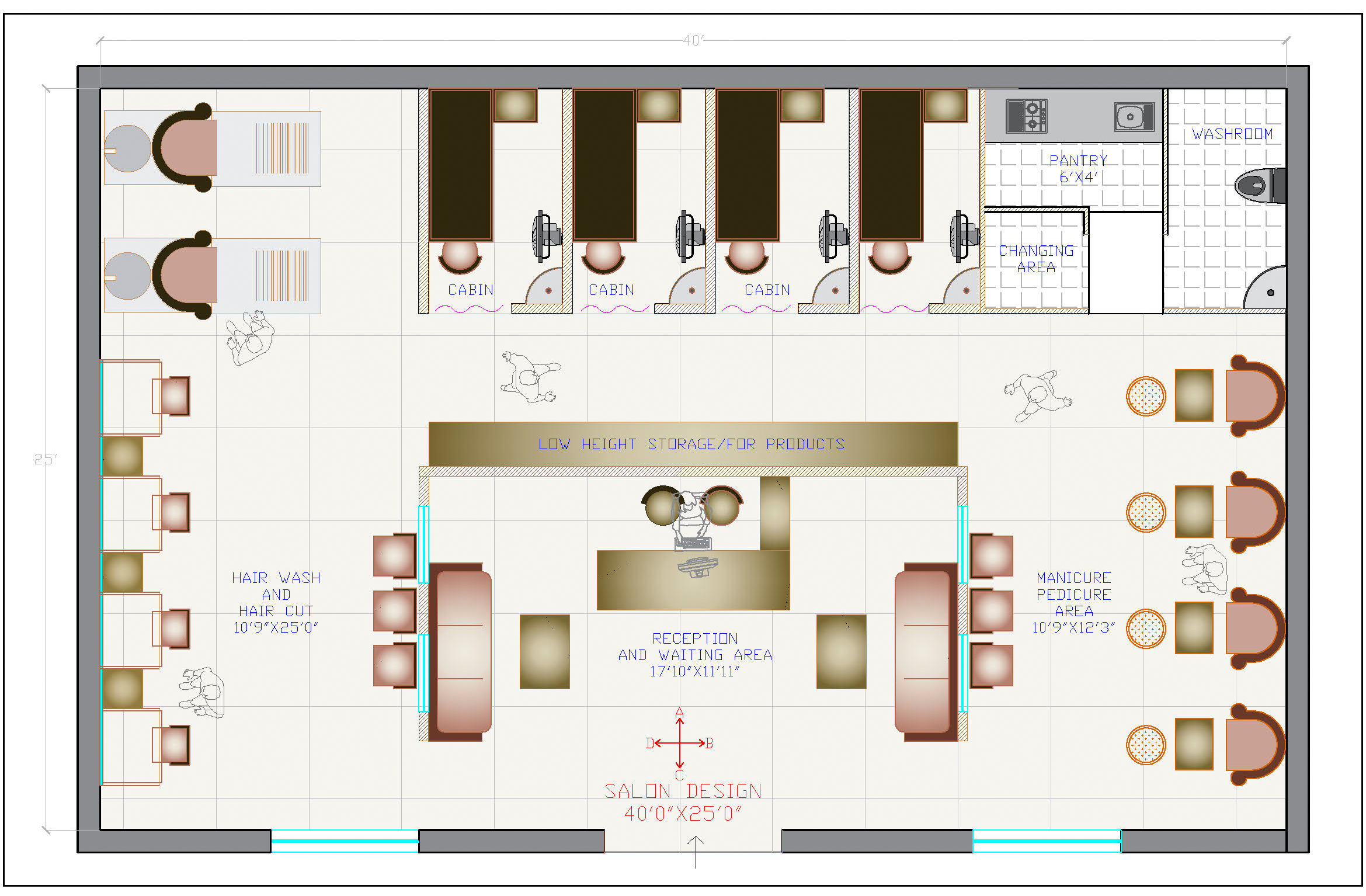 Chic Beauty Salon Design CAD Floor Plan with Furniture Blocks